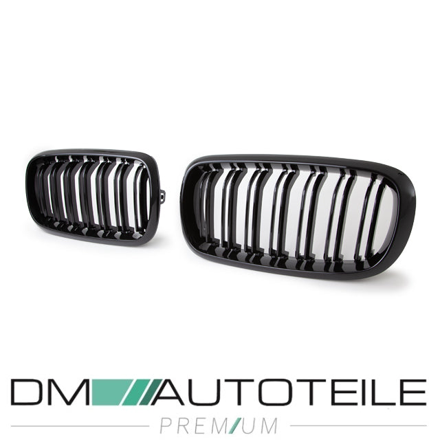 2x Kühlergrill SET Schwarz Glanz Doppelsteg passend für BMW X5 F15 +X6 F16 13-17