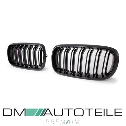 2x Kühlergrill SET Schwarz Glanz Doppelsteg passend für BMW X5 F15 +X6 F16 13-17