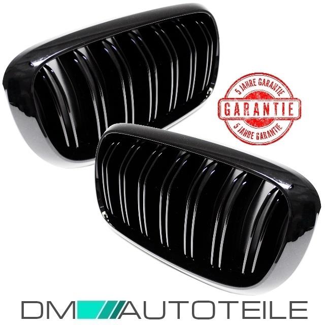 2x Kühlergrill SET Schwarz Glanz Doppelsteg passend für BMW X5 F15 +X6 F16 13-17