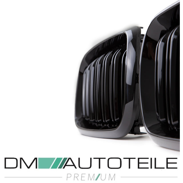 2x Kühlergrill SET Schwarz Glanz Doppelsteg passend für BMW X5 F15 +X6 F16 13-17