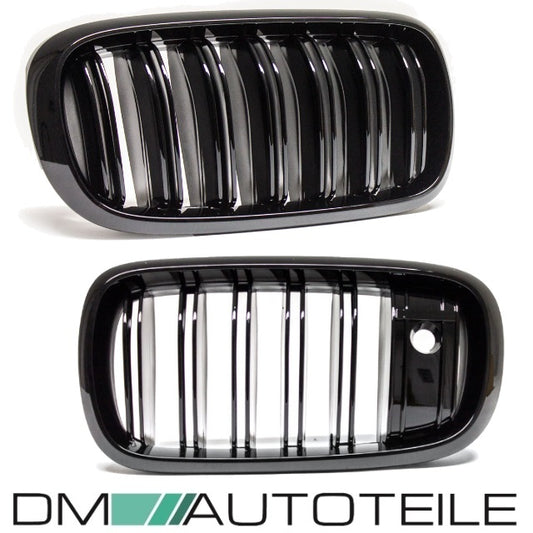 Satz Kühlergrill Schwarz Glanz Doppelsteg passend für BMW X5 F15 +X6 F16 13-17 mit Kamerasystem