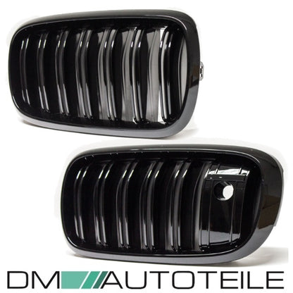 Satz Kühlergrill Schwarz Glanz Doppelsteg passend für BMW X5 F15 +X6 F16 13-17 mit Kamerasystem