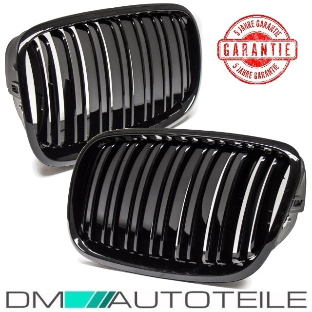 SATZ Kühlergrill Schwarz Glanz Doppelsteg passend für BMW X5 E70 06-13 + BMW X6 E71 E72 08-15