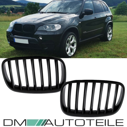 SATZ Kühlergrill Schwarz Matt passend für BMW X5 E70 06-13 + BMW X6 E71 E72 08-15