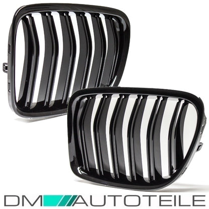 SET Kühlergrill Schwarz GLANZ Doppelsteg passt für BMW X1 E84 M Umbau 09-12