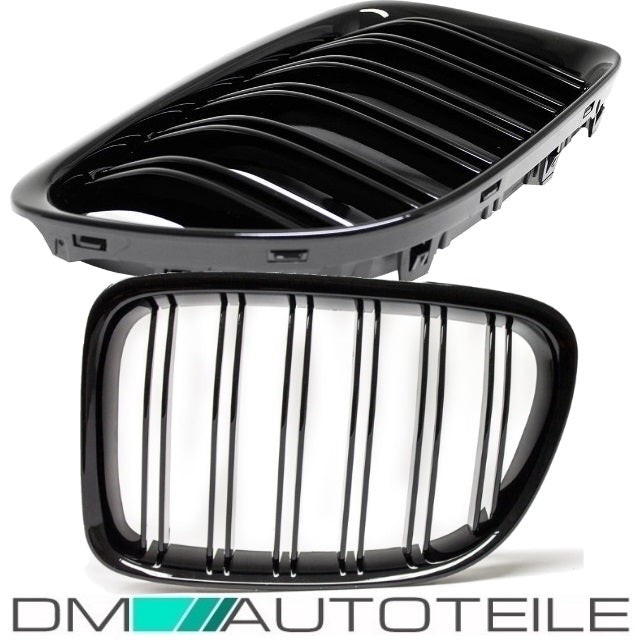 SET Kühlergrill Schwarz GLANZ Doppelsteg passt für BMW X1 E84 M Umbau 09-12
