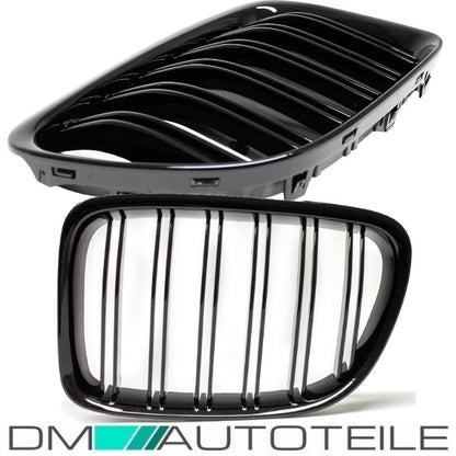 SET Kühlergrill Schwarz GLANZ Doppelsteg passt für BMW X1 E84 M Umbau 09-12