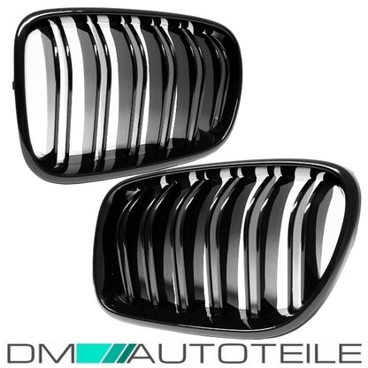 2x Kühlergrill SET Schwarz Hochglanz Sport Doppelsteg passend für BMW X3 F25 10-