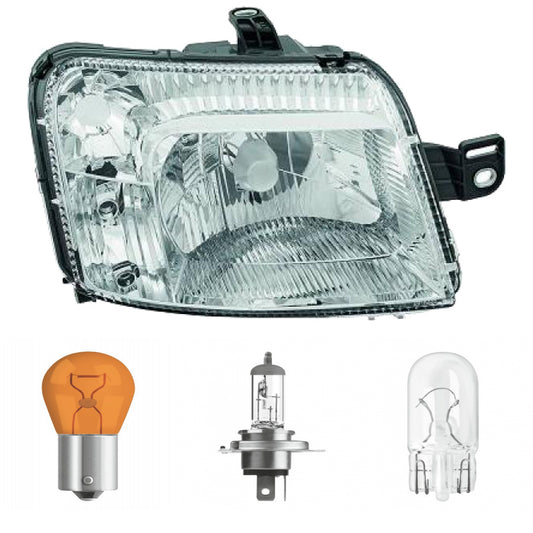 Hauptscheinwerfer rechts H4 mit Motor mit Blinklicht passt für Fiat Panda 03-11 inklusive Leuchtmittel/Birnen