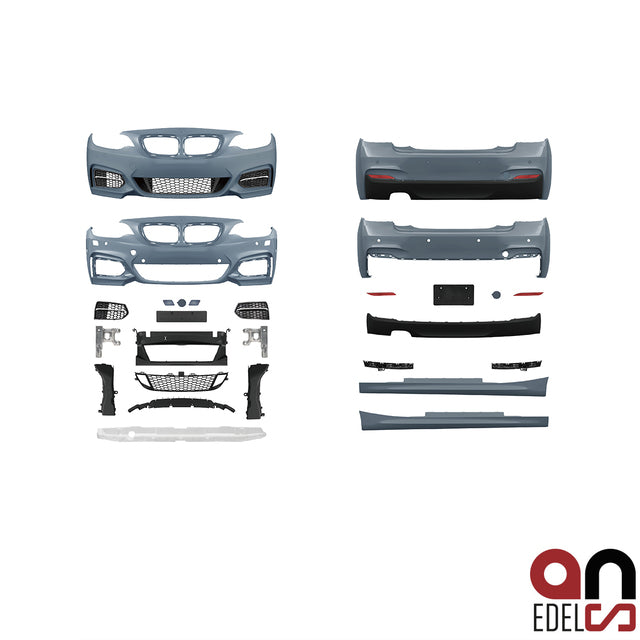 AN EVo Umbau Sport Bodykit für SRA + mit/ohne PDC 2-Rohr links passend für BMW 2er F22 F23 Serie & M-Paket Modelle bj. 14>...