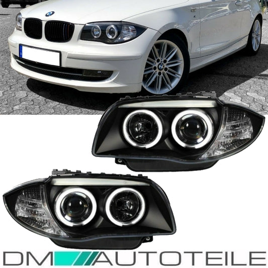 Set CCFL LED Angel Eyes Scheinwerfer Schwarz passt für BMW 1er E81 E87 E82 E88