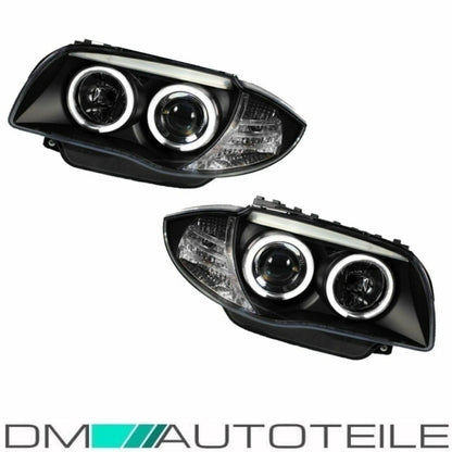 Set CCFL LED Angel Eyes Scheinwerfer Schwarz passt für BMW 1er E81 E87 E82 E88