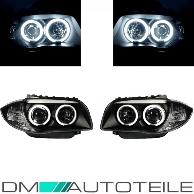 Set CCFL LED Angel Eyes Scheinwerfer Schwarz passt für BMW 1er E81 E87 E82 E88