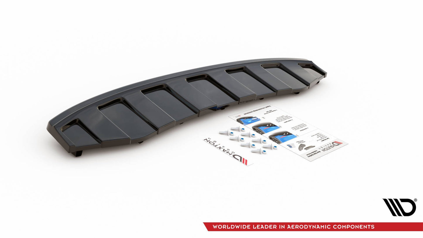 Mittlerer Diffusor Heck Ansatz für AUDI A6 C7 S-LINE AVANT AUSPUFF 2X1 im DTM LOOK schwarz matt