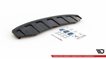 Mittlerer Diffusor Heck Ansatz für AUDI A6 C7 S-LINE AVANT AUSPUFF 2X1 im DTM LOOK schwarz matt