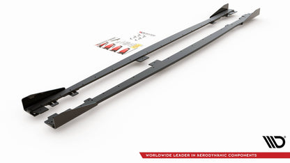 Robuste Racing Seitenschweller Ansatz für für V.2 + Flaps BMW 1er F20 M135i / M140i / M-Paket schwarz Hochglanz