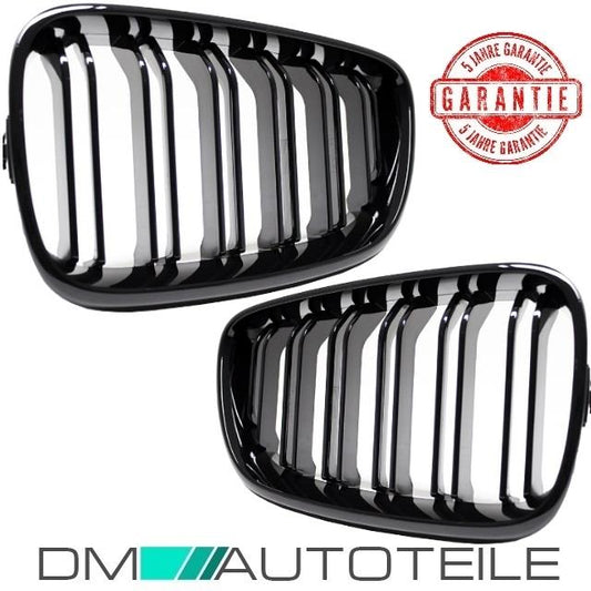 2x Doppelsteg Kühlergrill Grill Schwarz Glänzend passend für BMW 2er F22 F23 + M-Paket 14>