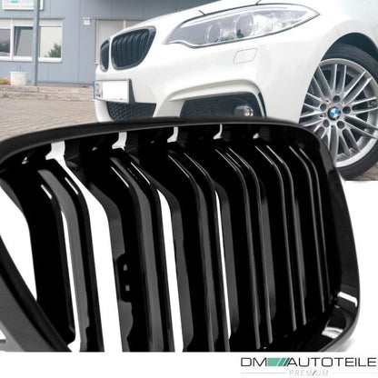 2x Doppelsteg Kühlergrill Grill Schwarz Glänzend passend für BMW 2er F22 F23 + M-Paket 14>