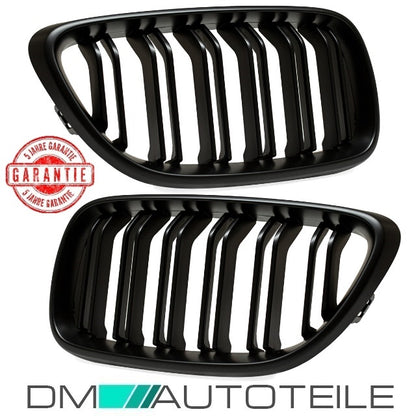 2x Doppelsteg Kühlergrill Grill Schwarz Matt passend für BMW 2er F22 F23 + M-Paket 14>