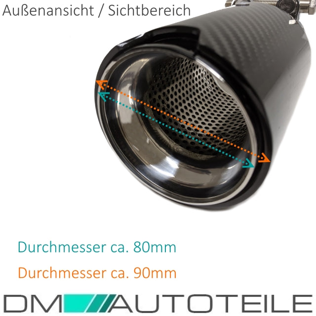 4x Sport-Performance Auspuffblenden Endrohre Carbon Glanz 90mm passt für BMW F20 F21 F22 F23 F30 F31 F32 F33 F36