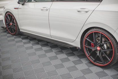Robuste Racing Seitenschweller Ansatz für für + Flaps Volkswagen Golf 8 GTI / GTI Clubsport schwarz Hochglanz