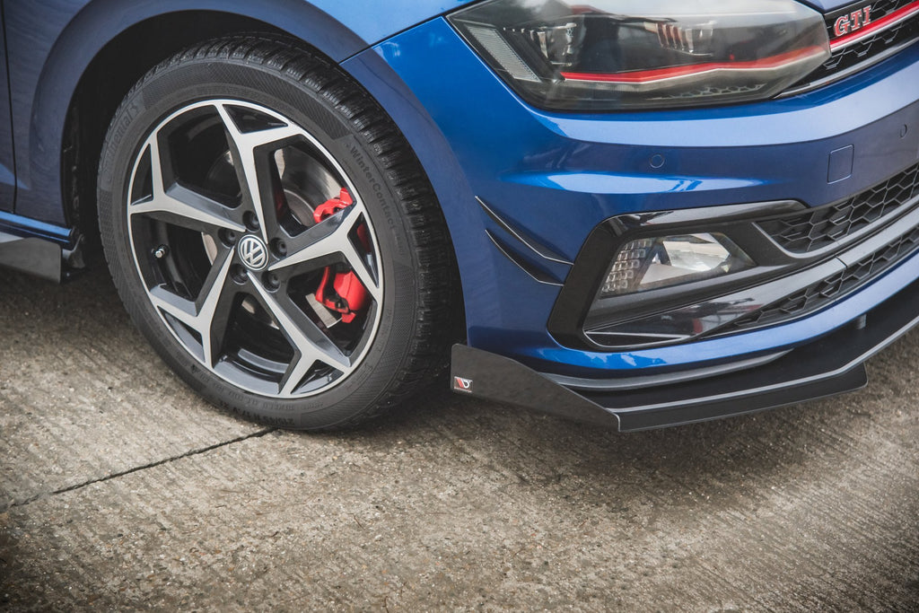 Robuste Racing Front Ansatz für passend +Flaps für Volkswagen Polo GTI Mk6 schwarz Hochglanz