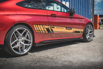 Robuste Racing Seitenschweller Ansatz für für + Flaps Mercedes-AMG C43 Coupe C205 schwarz Hochglanz