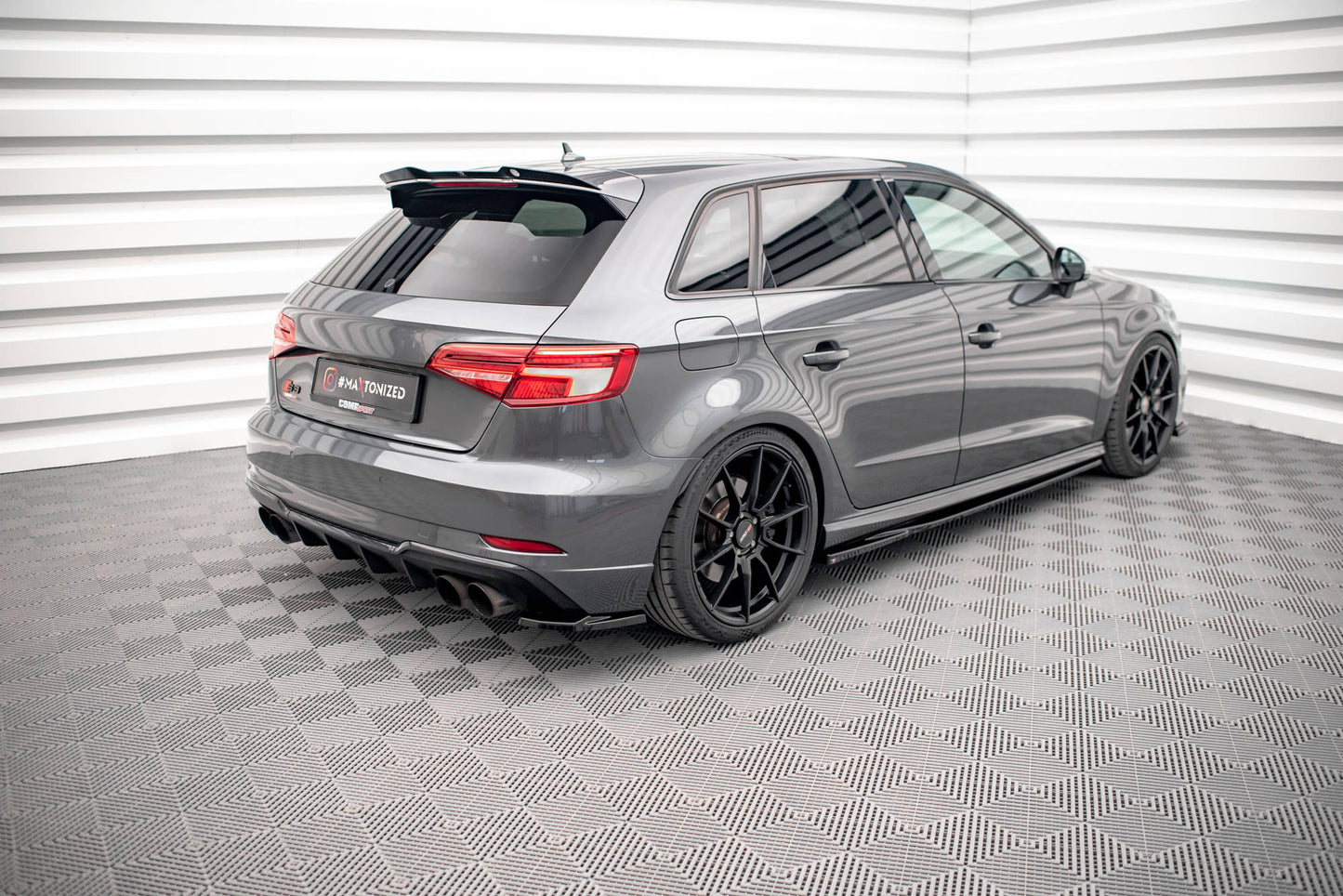 Heck Ansatz Flaps Diffusor für Audi S3 Sportback 8V Facelift Carbon Look