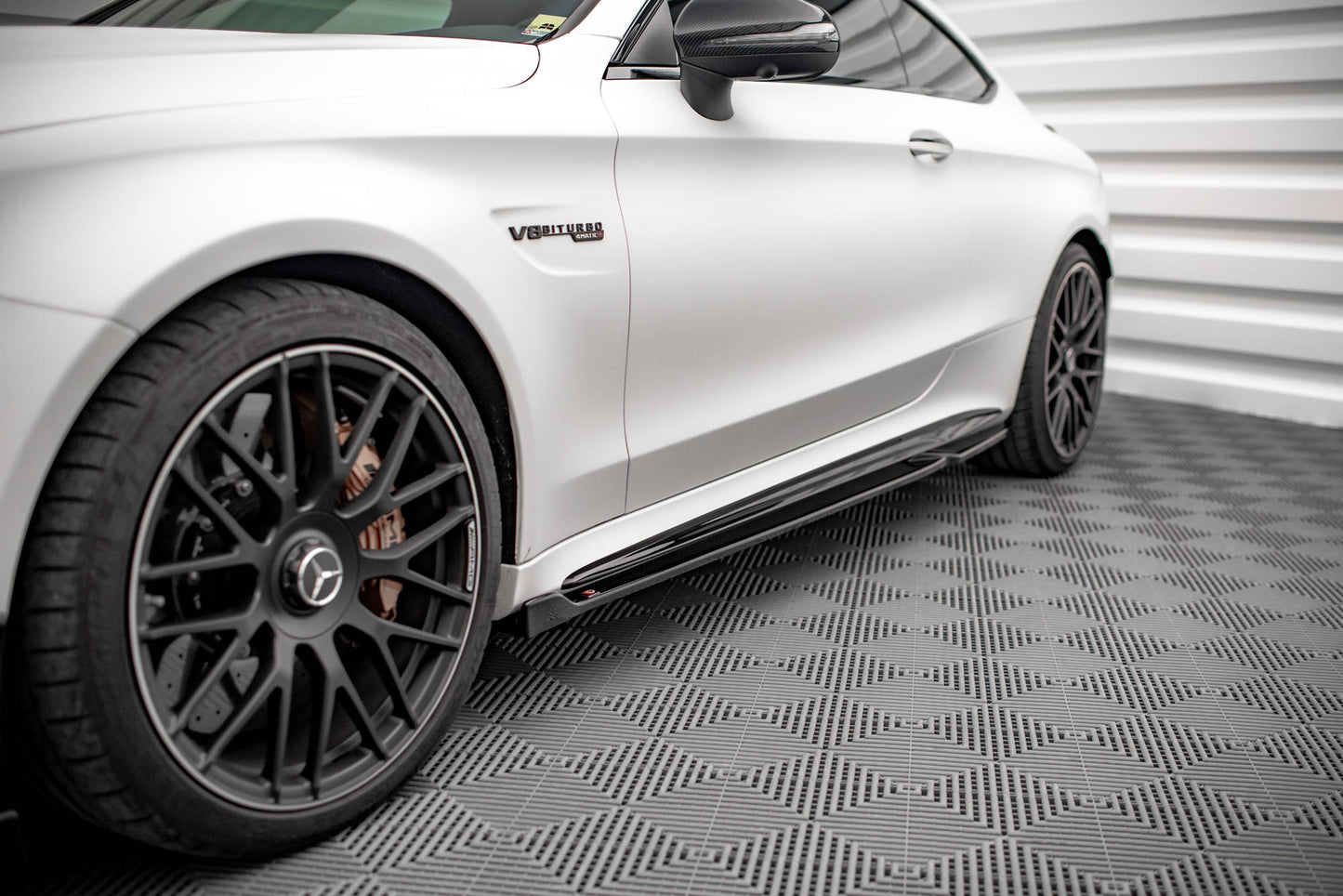 Seitenschweller Ansatz für V.2 für Mercedes-AMG C 63 AMG Coupe C205 Facelift schwarz matt