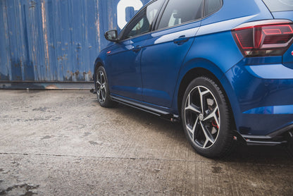 Robuste Racing Seitenschweller Ansatz für für + Flaps Volkswagen Polo GTI Mk6 schwarz Hochglanz