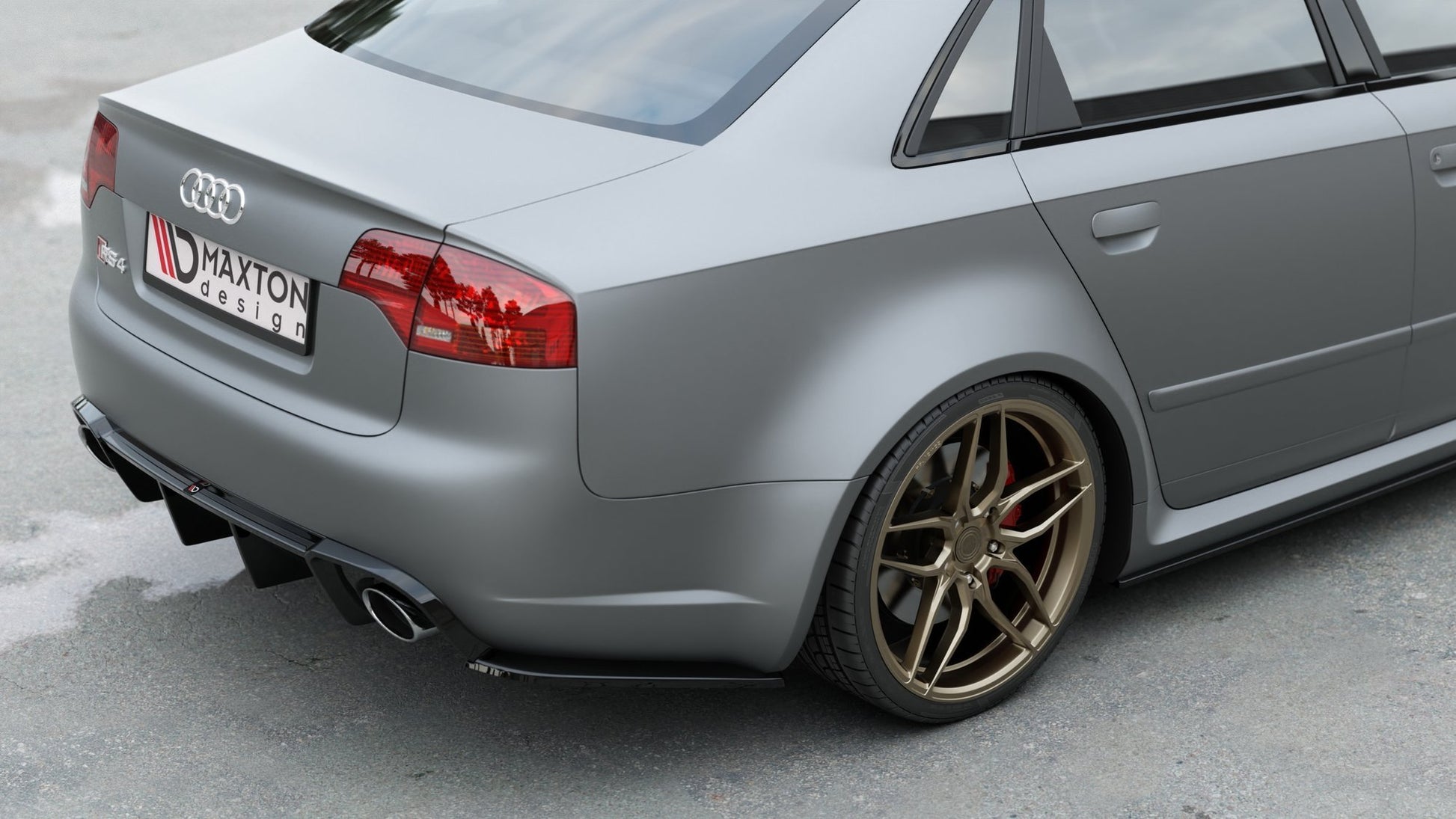 Heck Ansatz Flaps Diffusor V.2 für Audi RS4 Limousine B7 schwarz matt