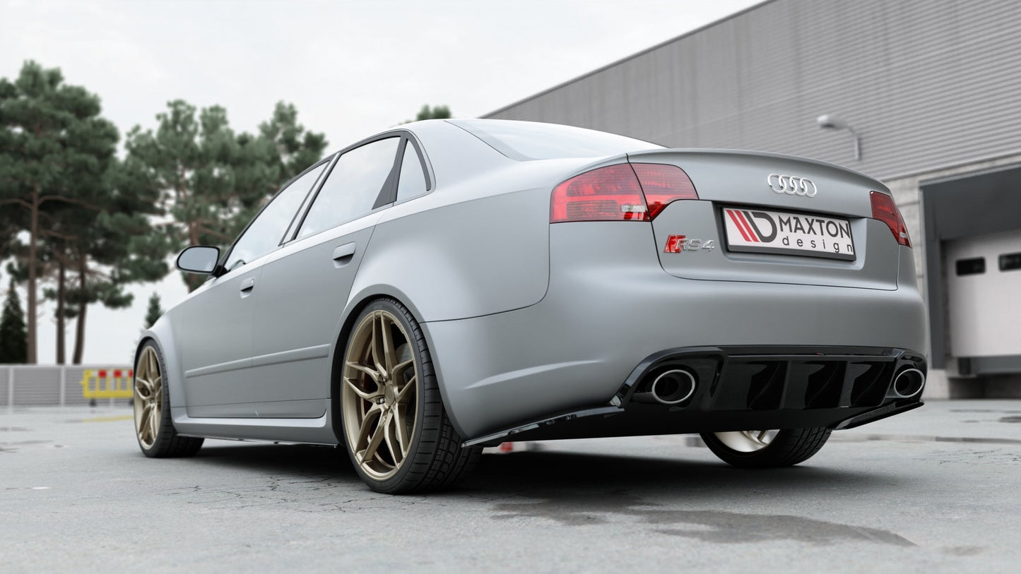 Heck Ansatz Flaps Diffusor V.2 für Audi RS4 Limousine B7 schwarz Hochglanz