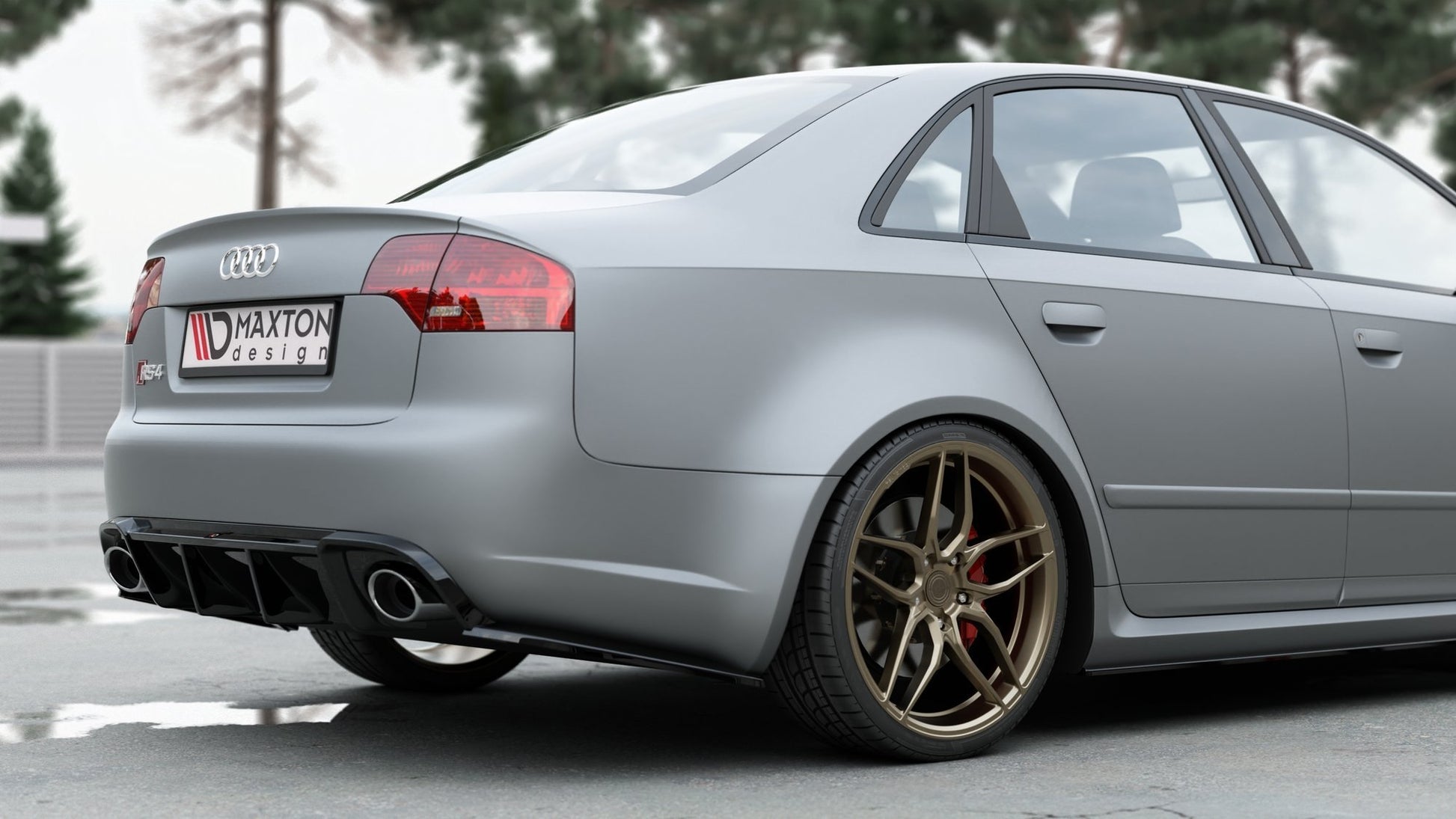 Heck Ansatz Flaps Diffusor V.2 für Audi RS4 Limousine B7 schwarz matt
