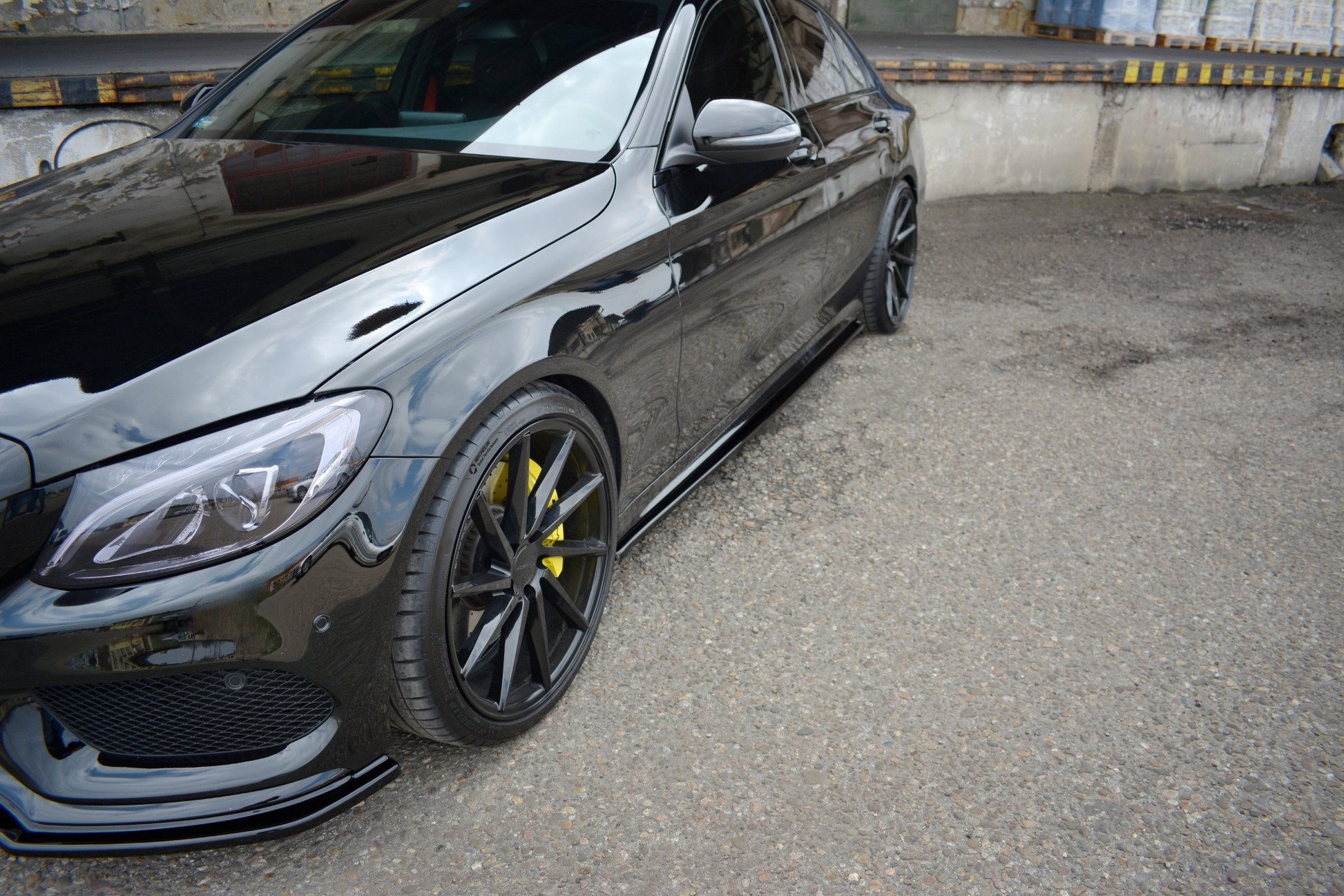 Seitenschweller Ansatz für MERCEDES- BENZ C43 AMG W205 schwarz Hochglanz