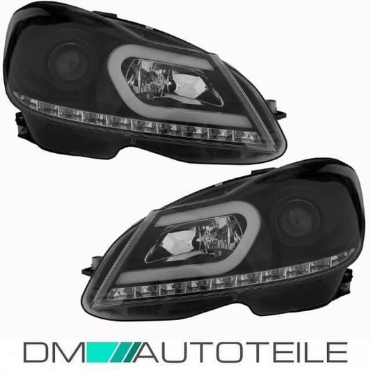 Mercedes W204 Scheinwerfer Set Schwarz Bj 11-14 H7/H1 Lightbar TFL Technik+LED Blinker