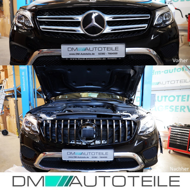 Sport-Kühlergrill für Panamericana GT Schwarz Chrom passend für Mercedes GLC X253 Bj ab 2015