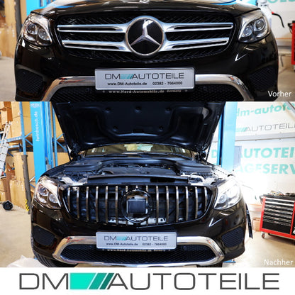 Sport-Kühlergrill für Panamericana GT Schwarz Chrom passend für Mercedes GLC X253 Bj ab 2015