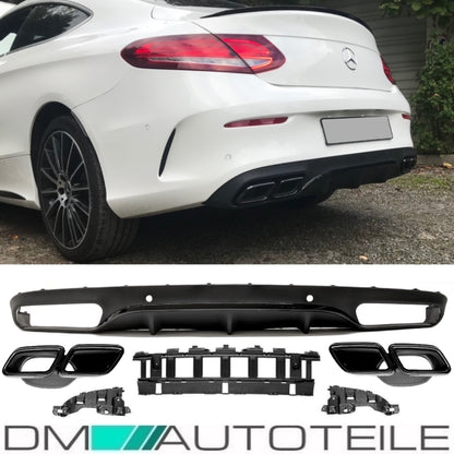 SET Heckdiffusor Schwarz Hochglanz + Blenden passend für Mercedes C-Klasse Coupe C205 A205 ab 15-18 AMG Sport