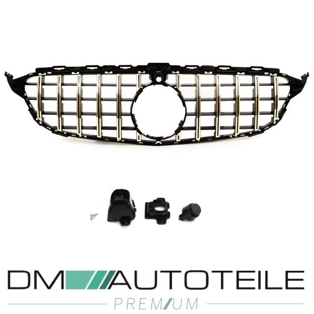 Sport-Panamerica GT Kühlergrill Schwarz Gold passt für Mercedes C-Klasse W205 14-18 + 360° Kamera