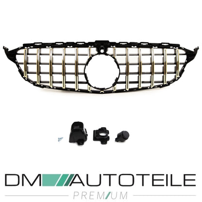 Sport-Panamerica GT Kühlergrill Schwarz Gold passt für Mercedes C-Klasse W205 14-18 + 360° Kamera