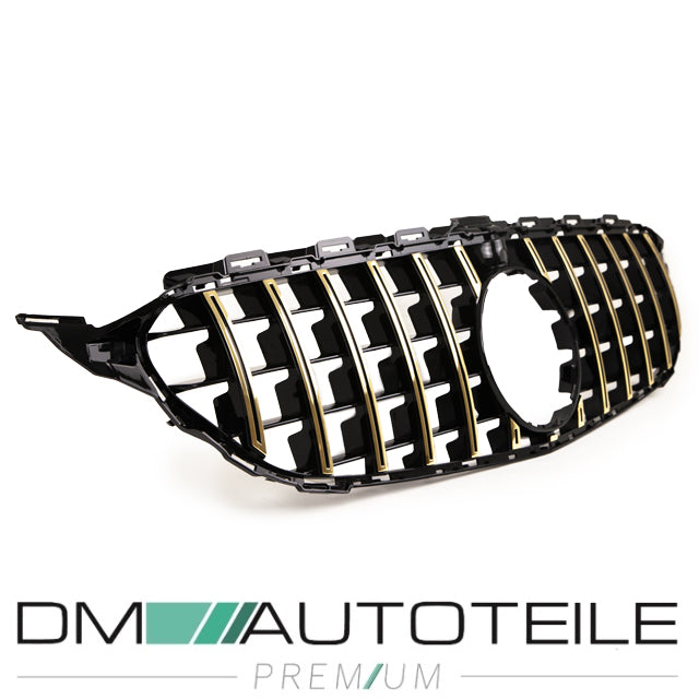 Sport-Panamerica GT Kühlergrill Schwarz Gold passt für Mercedes C-Klasse W205 14-18 + 360° Kamera