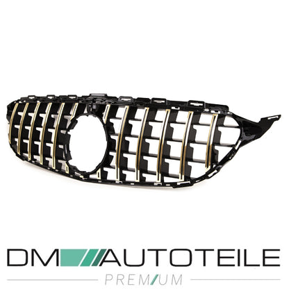 Sport-Panamerica GT Kühlergrill Schwarz Gold passt für Mercedes C-Klasse W205 14-18 + 360° Kamera