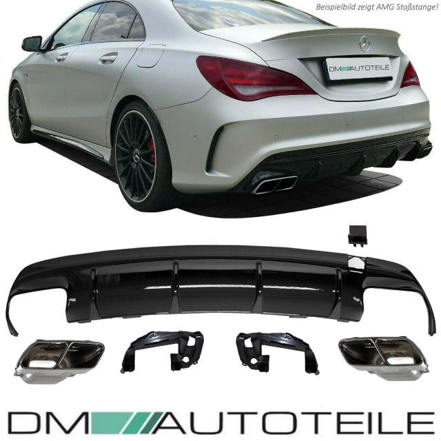 SET Sport Diffusor schwarz + Blenden Chrom passt für Mercedes W117 CLA AMG Sport nicht A45 Bj 13-16