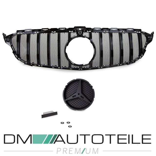 Sport-Kühlergrill für Panamericana GT Grill Schwarz Glanz +Race Gitter exklusiv passend für Mercedes C Klasse W205 S205 14-18