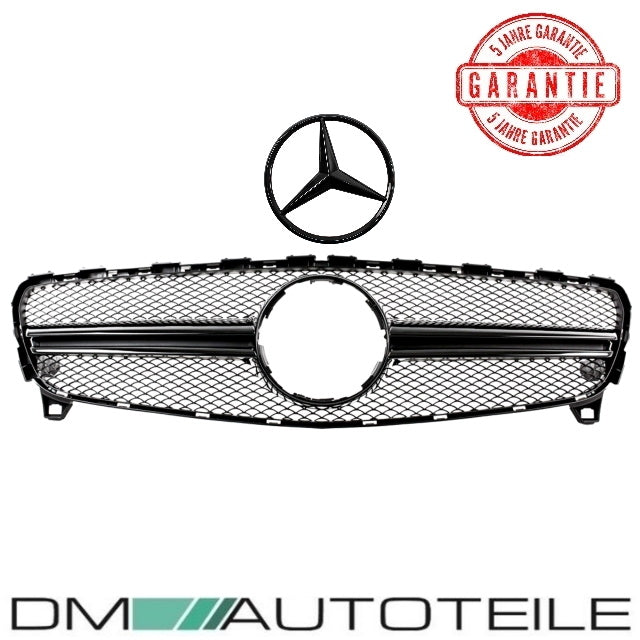 Set Kühlergrill Schwarz Glanz + Stern lackiert passt für Mercedes A-Klasse W176 nicht AMG A45 Mopf Bj 15-17
