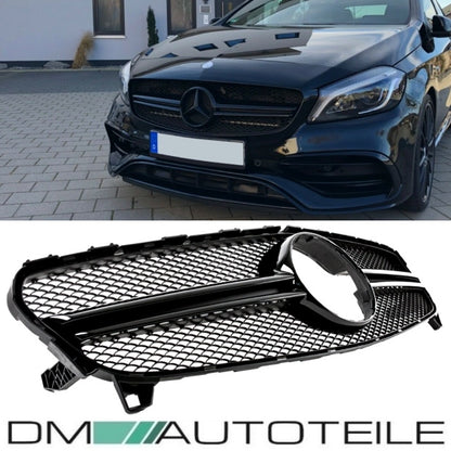 Set Kühlergrill Schwarz Glanz + Stern lackiert passt für Mercedes A-Klasse W176 nicht AMG A45 Mopf Bj 15-17