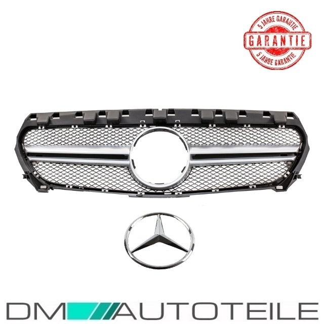 Sport Kühlergrill Schwarz Silber +Stern Wabendesign passt für Mercedes CLA W117 außer AMG 45 Bj 14-16