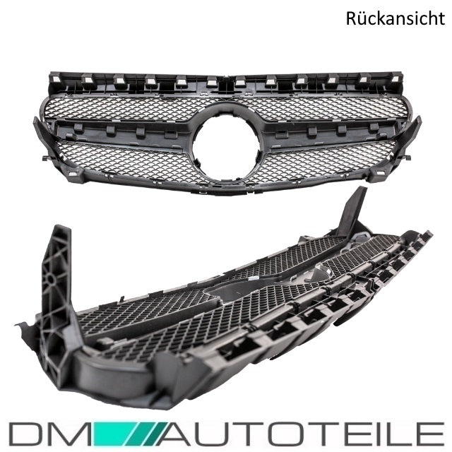 Sport Kühlergrill Schwarz Silber +Stern Wabendesign passt für Mercedes CLA W117 außer AMG 45 Bj 14-16