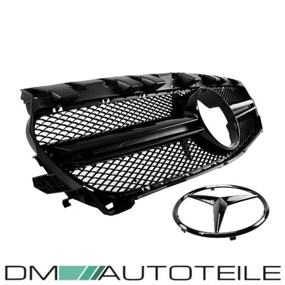 Set Kühlergrill Schwarz Glanz +Stern lackiert passt für Mercedes W117 CLA auch AMG 45 Bj 13-16