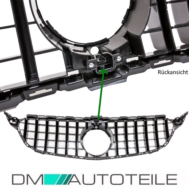 Sport-Panamerica GT Kühlergrill Schwarz Chrom passt für Mercedes C-Klasse W205 14-18 + 360° Kamera